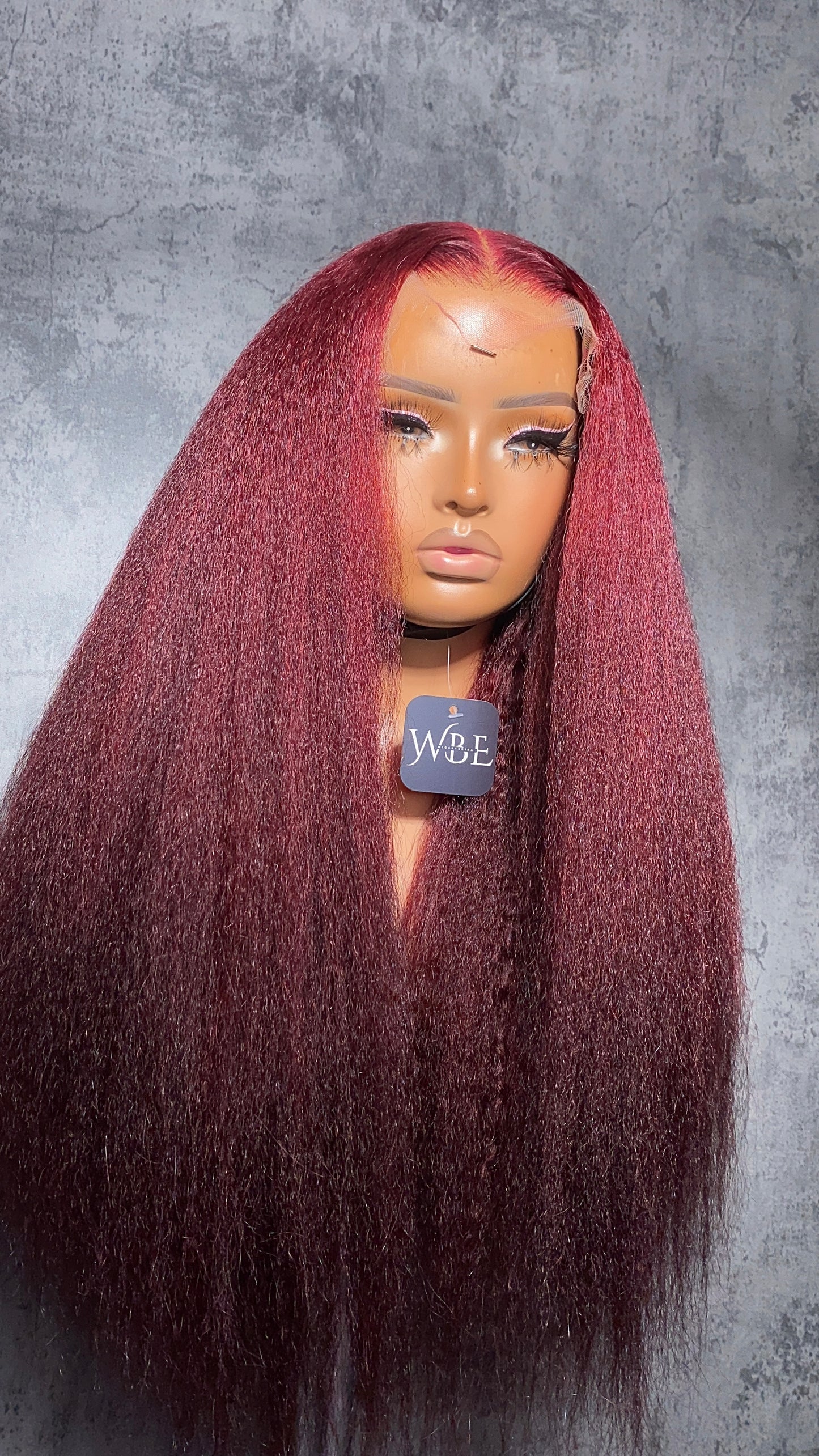 Burgundy Kinky Straight Wig