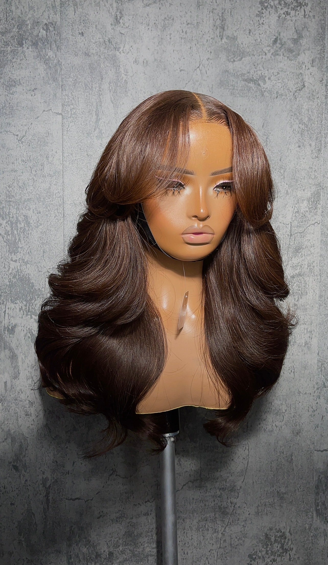 Curtain Bangs in Cinnamon Brown