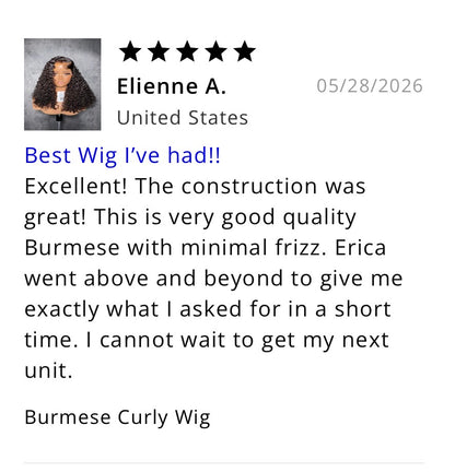 Burmese Curly Bangs Closure Wig