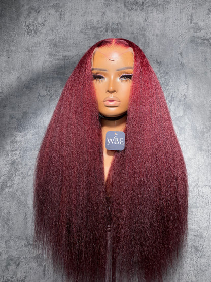 Burgundy Kinky Straight Wig