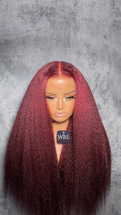 Burgundy Kinky Straight Wig