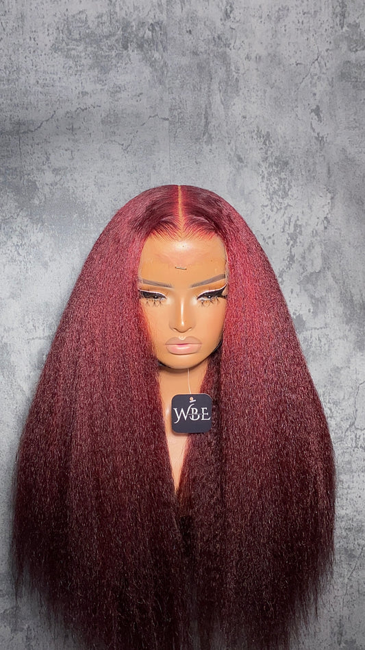 Burgundy Kinky Straight Wig