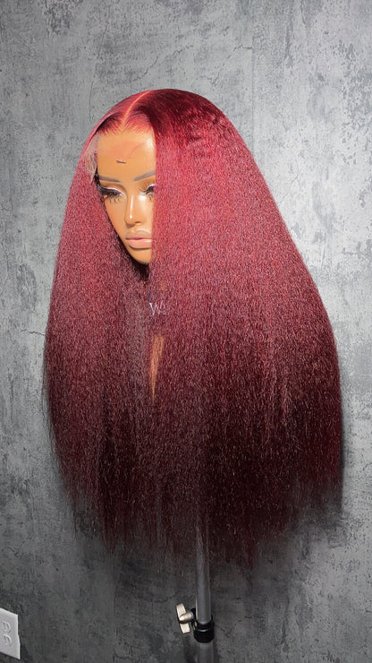 Burgundy Kinky Straight Wig