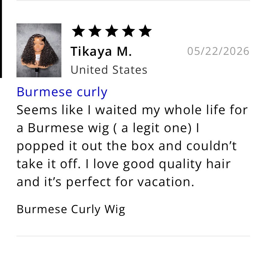 Burmese Curly Bangs Closure Wig