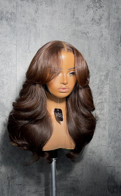 Curtain Bangs in Cinnamon Brown