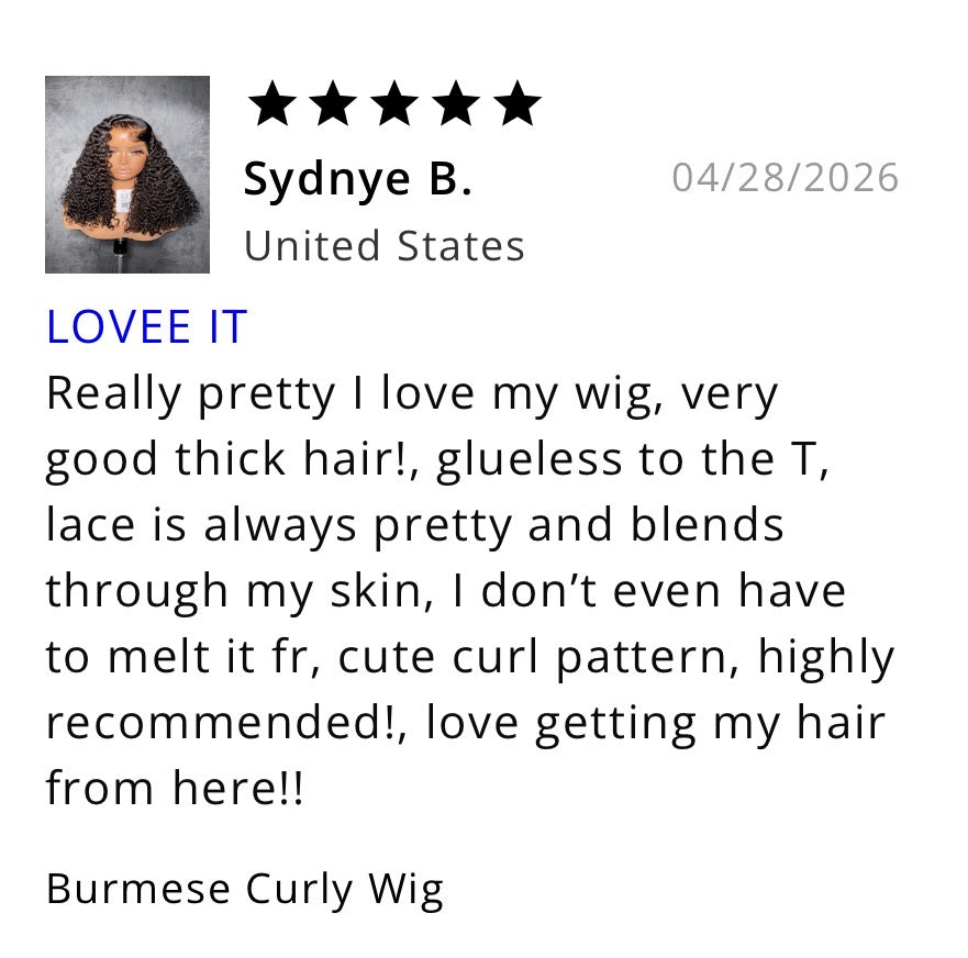 Burmese Curly Bangs Closure Wig