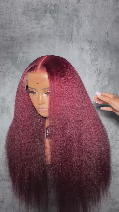 Burgundy Kinky Straight Wig