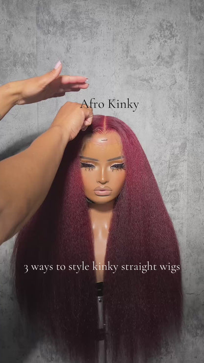 Burgundy Kinky Straight Wig
